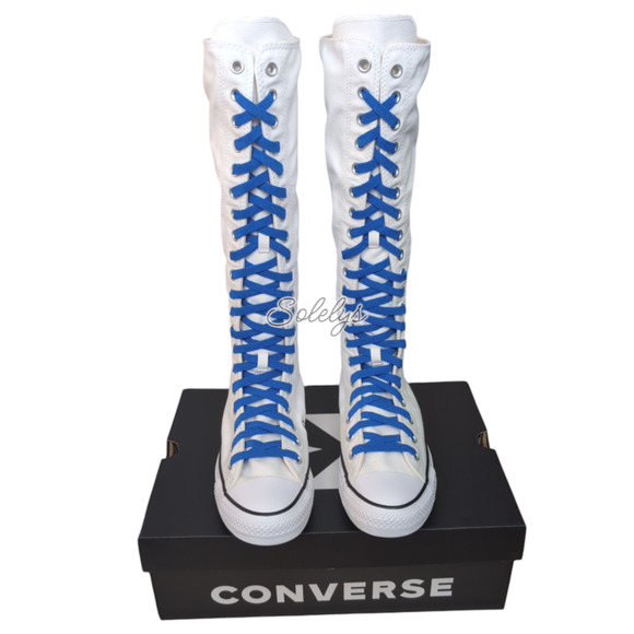 Converse CTAS XXHI Womens 8 White Blue Black Canvas Knee High Sneaker Boot NEW - Picture 2 of 10